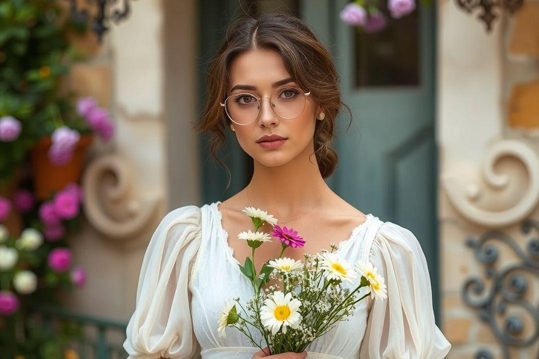 Светлое платье с блестящей отделкой на вечерней прогулке