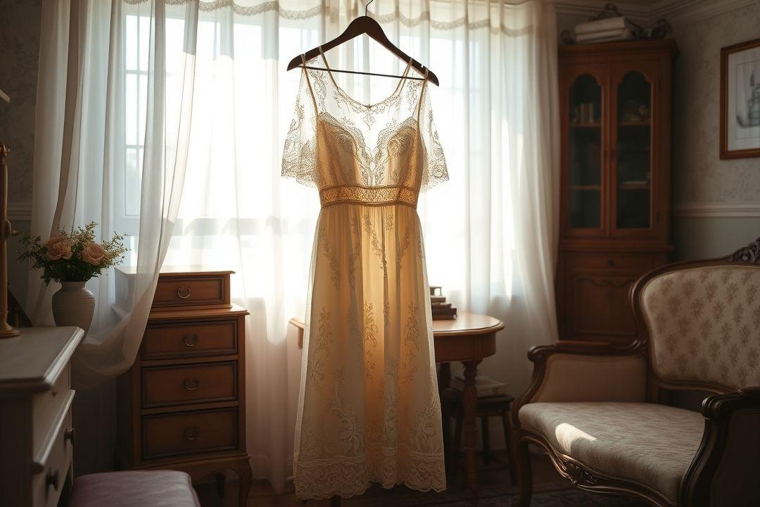 Платье 30-х годов, с поясом, на фоне железной дороги