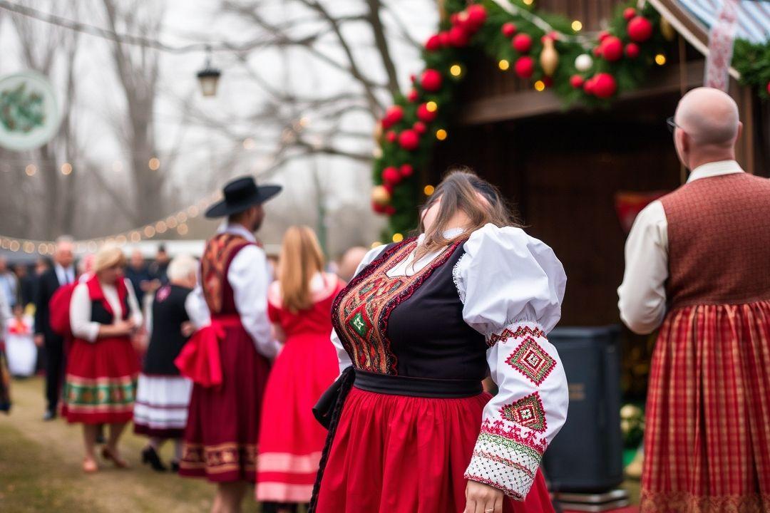 Осеннее платье с яркими листьями на фоне парка