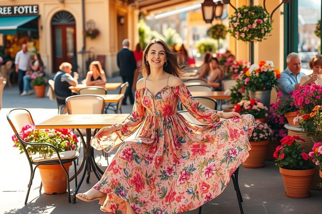 Платье с длинными рукавами на фоне летнего заката