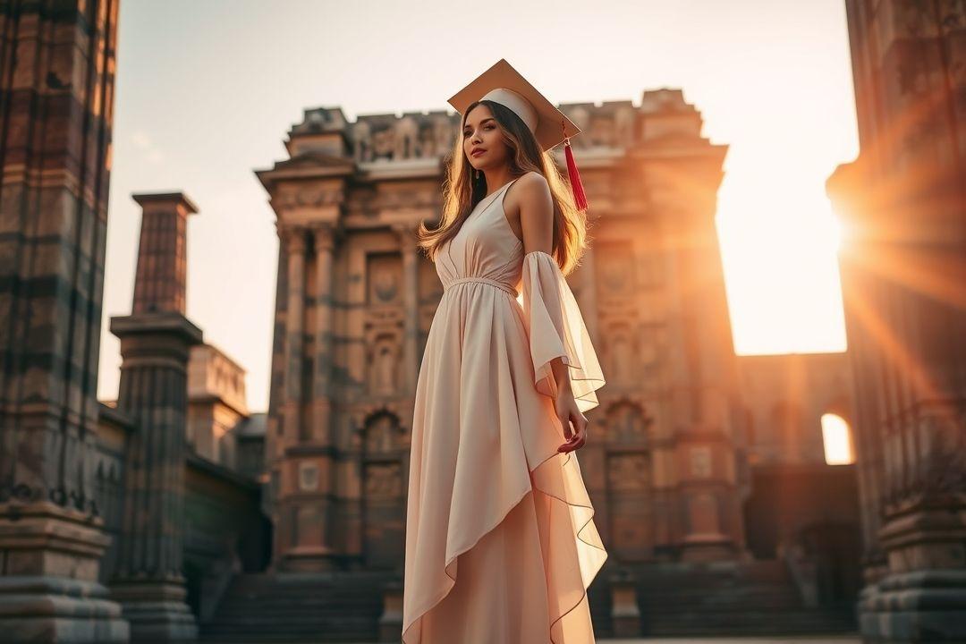  Коктейльное выпускное платье, черно-белое, с геометрическими узорами, на фоне светящихся огней.