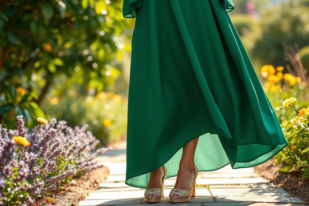  Макси платье с пышной юбкой и ботильонами.