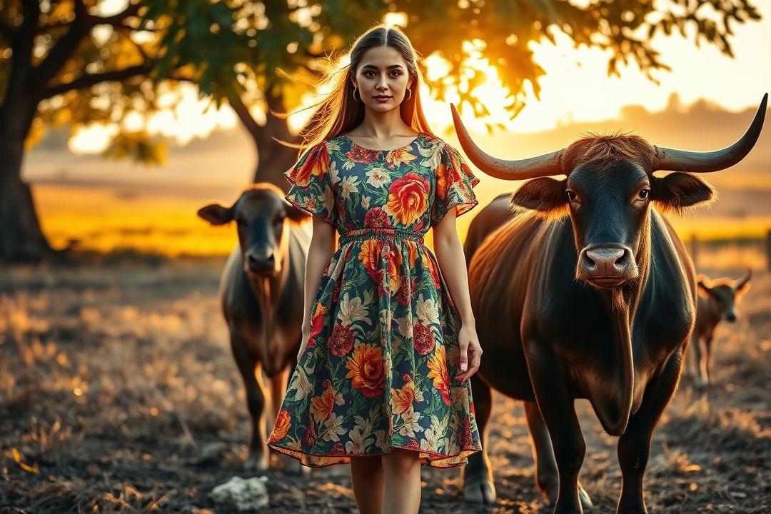 Платье с плиссировкой и высокой талией.