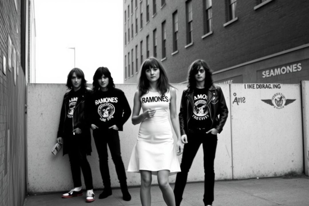 Платье с вдохновением от Ramones, бело-синее.