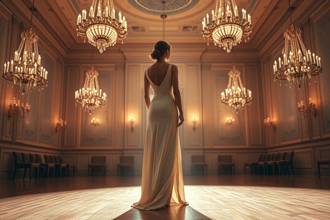 Длинное бальное платье из шелка, глубокого синего цвета, с пышной юбкой и кружевным верхом