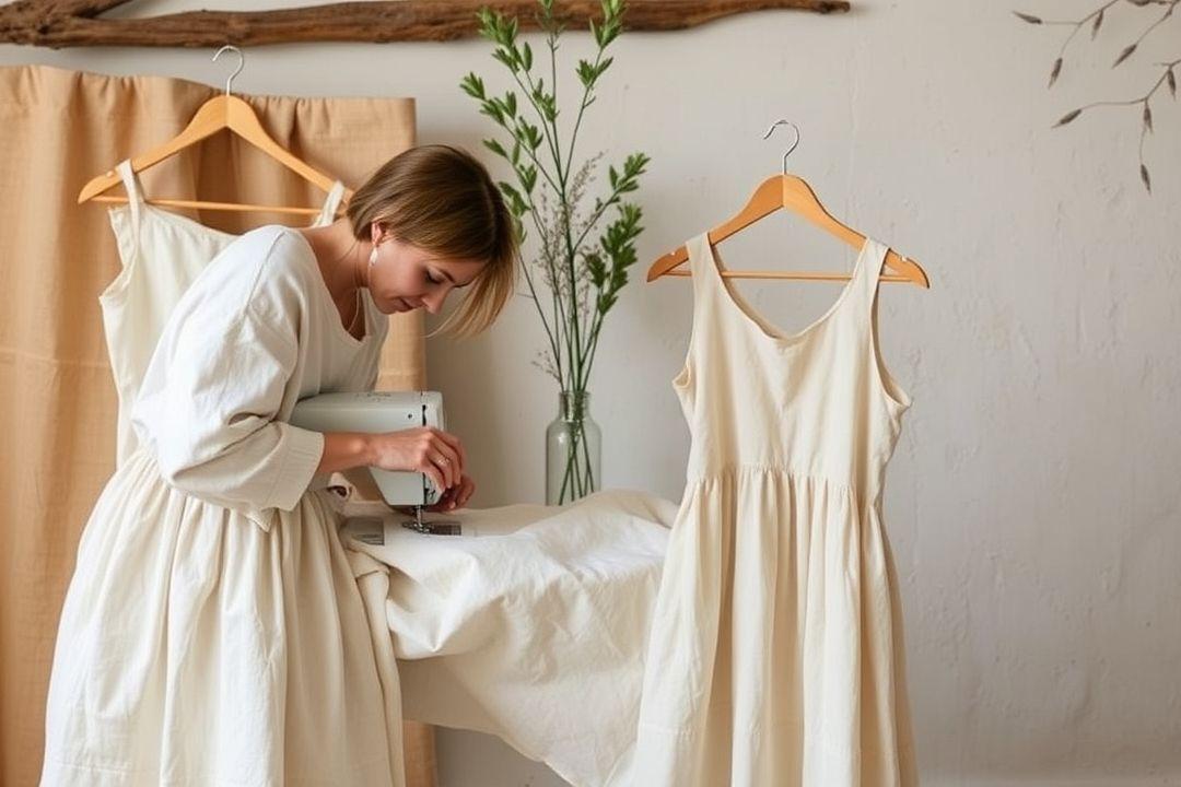 Платья из льна на вешалке в светлом интерьере