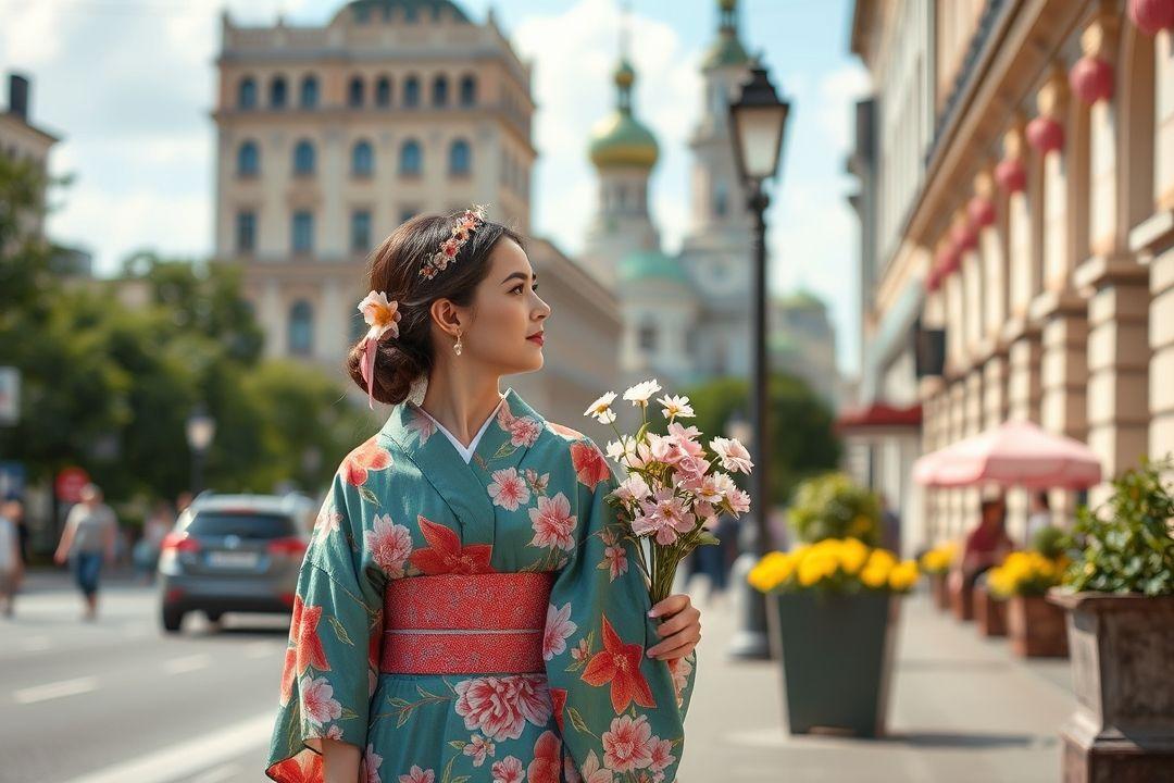 Платье кимоно с цветочным узором на манекене
